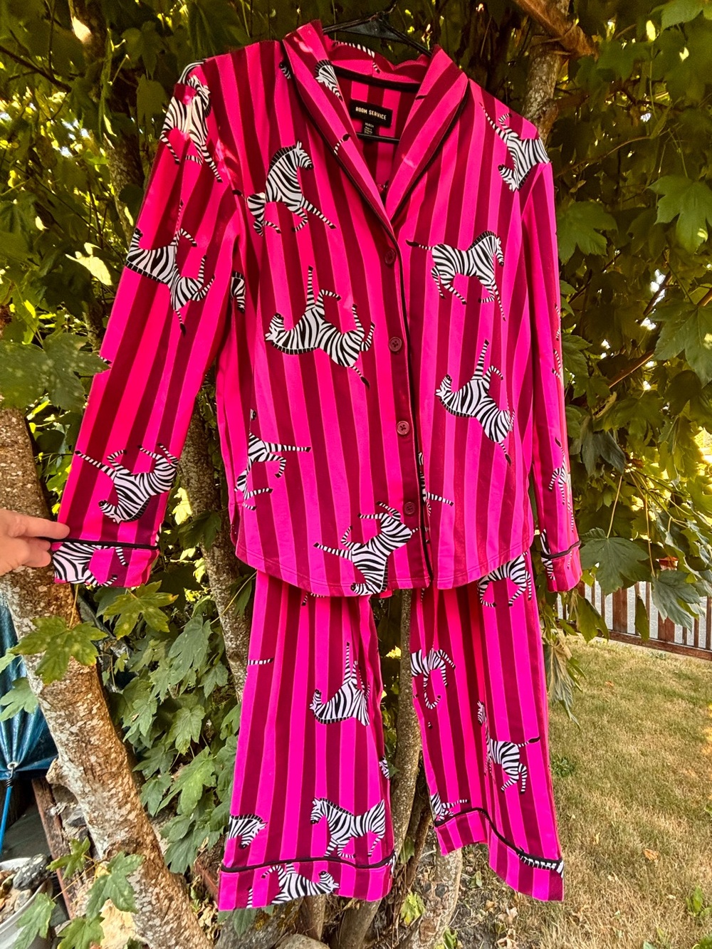 Women's Hot Pink Striped Zebra-Print Pajama Set Size XS - Picture 2 of 5